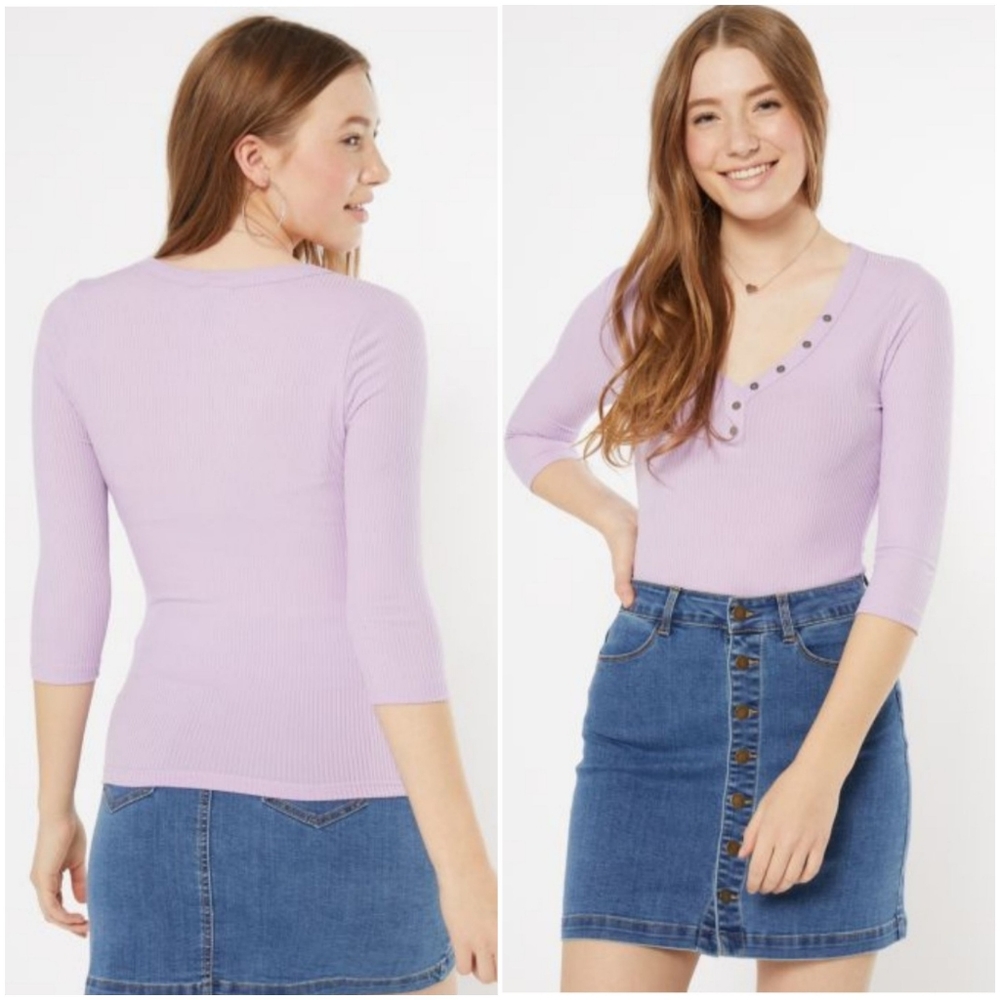 Lavender Super Soft Button Top